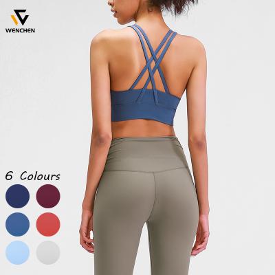 China New 2021lulu beauty lemon cross back yoga bra breathable sanded high strength shockproof top women nude support sports underwear for sale