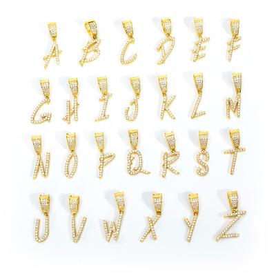 China TRENDY real hiphop 18k gold jewelry iced out mini diamond initial alphabet cursive letter charm pendant for jewelry for sale