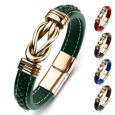 China HOT Fashion Personalized Men's Braided Bowknot Braided Bowknot Leather Titanium Steel Punk Magnet Buckle Bracelets for sale