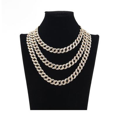 China Cheap 15mm Iced Out Alloy Faux Stone Choker Lock Necklace Cuban Chain & Bracelet Hiphop Hip Hop Gold Jewelry for sale