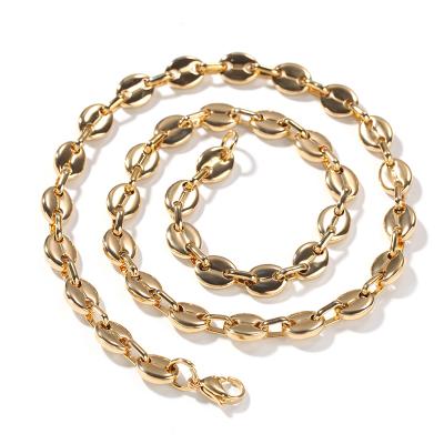 China TRENDY Chunky Hip Hop Stainless Steel Gold 11mm Coffee Bean Link Chain Jewelrymen Pig Nose Chain Necklace for sale