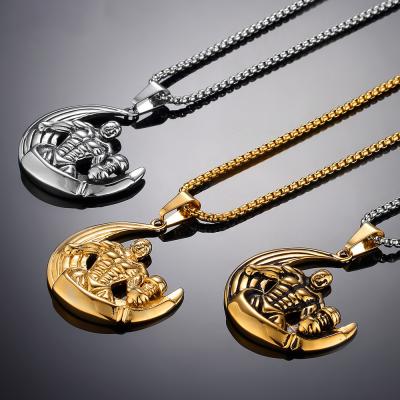 China New Men's Sports Jewelry Iron Dumbbell Titanium Steel Bodybuilding Fitness Lift Pendant Necklace for sale