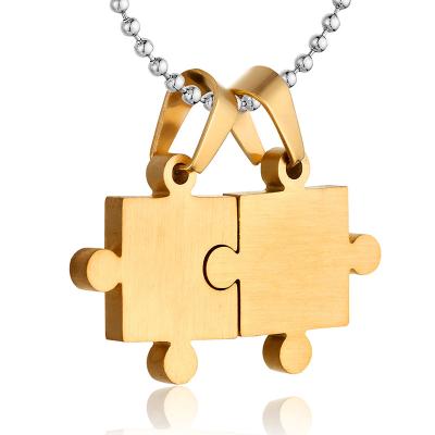 China Hot Wholesale Lover Necklace Gold Plated Men Geometry Puzzle Piece Titanium Couple Necklace for sale