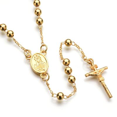 China Hiphop Hiphop Fashion Gold Silver Plated Jesus Piece Cross Rosary Chunky Beaded Pendant Necklace for sale