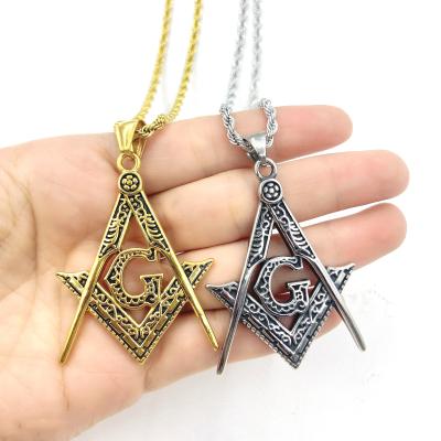 China Hiphop Jewelry Mens Womens Stainless Steel Gold AG Hollow Believer Carved Masonic Pendant Necklace for sale