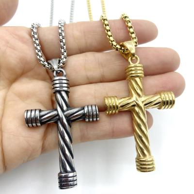 China 2019 New Korean Retro Punk Titanium Steel Male Clavicle Cross Religious Cross Pendant Necklace for sale