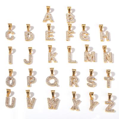 China Hiphop Trend 18k Gold Diamond Mini A-Z Initial Stainless Steel Letter Mens Womens Punk Charms Necklace for sale