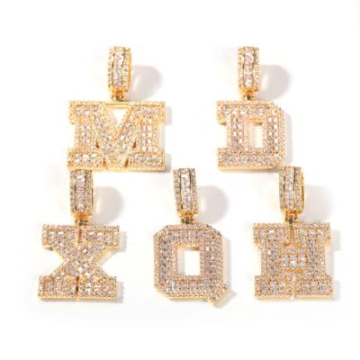 China Small Metal Hiphop Gold Jallows Simple Flat Icy Zircon Alphabet A-Z Initial Letter Charms Pendant for sale