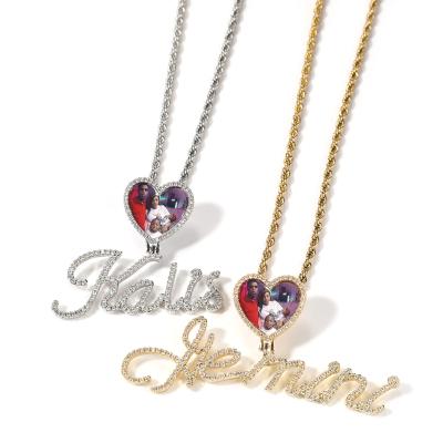 China Fashion Custom Your Own Design Cursive Letter Name On Love Photo Heart Shaped Frame Pendant Necklace for sale