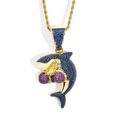 China TRENDY Hip Hop 18k Gold Plated Jewelry Diamond Boxing Shark Charm Necklace Gold Choker Pendant Necklace for sale