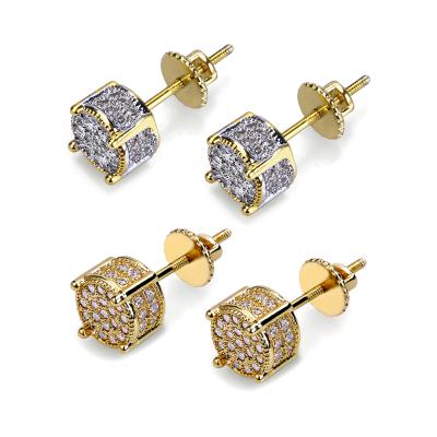 China Hip Hop Two Tone Screw Back Micro Pave Round CLASSIC Zircon Stud Earring Jewelry Gift for Men and Women for sale