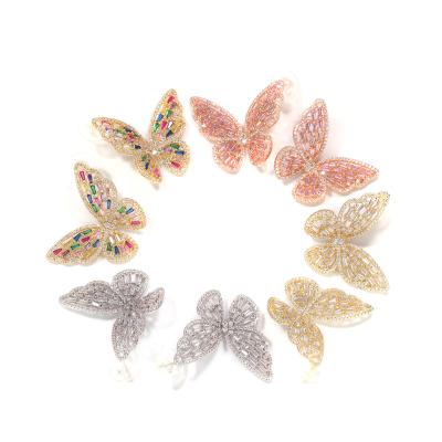 China Korean New Fashion TRENDY Exquisite CZ Colored Luxury Butterfly Wing 14k Gold Zircon Stud Earrings For Women for sale