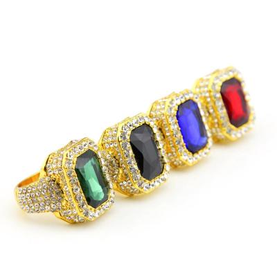 China Fashion Alloy Inlaid Artificial Gemstone Big Stone Iced Out Rings Designs Price Jewelry for sale