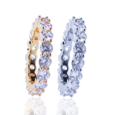 China Trendy New Hiphop Single Row Zircon Men And Women Couples Wedding Gold Ring for sale