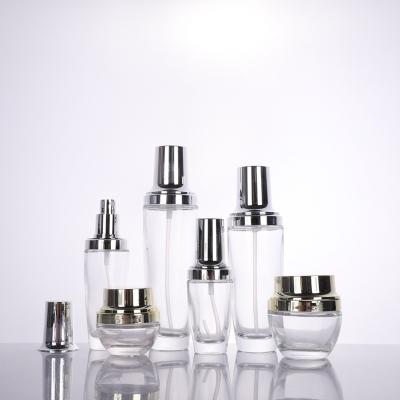 China Personal Care Skin Care Jar Cream Bottle Set Luxury Glass Bottle for sale