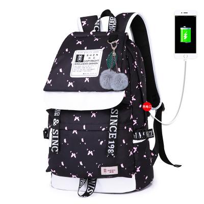 China With USB backpack college high school university student Korean schoolbag printed backpack computer bag for sale