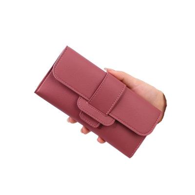 China Simple PU Leather Women's Purse Hot Selling Long Cheap Large Capacity Three Buckle Multifunctional Wallet For Women for sale