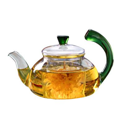 China Smooth Surface Clear Glass Teapot Modern 600ml / 20oz Glass Kettle Teapot for sale