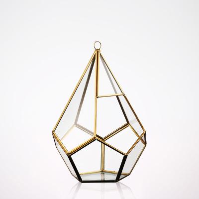 China Hanging Flower Glass Homeware Succulent Plant Black Gold Geometric Glass Terrarium for sale