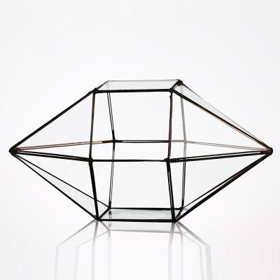 China Diamond Shaped Clear Glass Vase , Durable Geometric Terrarium Glass Vases for sale