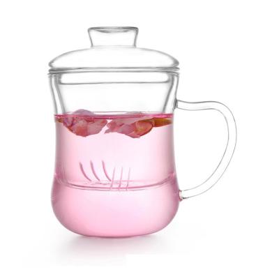 China Heat Resistant Glass Tea Infuser Cup Filtering Thicker Flower Tea Cup With Handle for sale