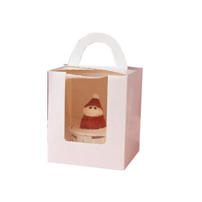 China Recyclable Transparent Casement Paper 1/2 Roll Handle Window Mousse Custard Tart Cupcake Box Insert for sale