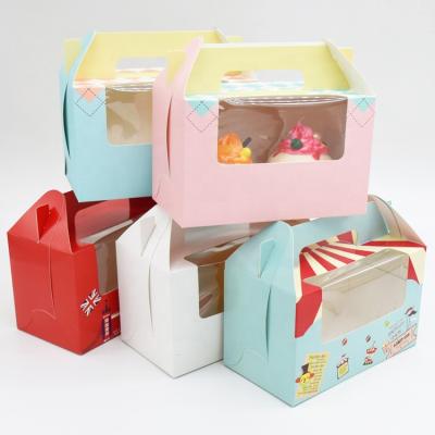 China Circus 2pcs Food Grade Cupcake Baking Box Recyclable Simple Opening Window Box Mousse Pastry Cake Baking Packaging for sale