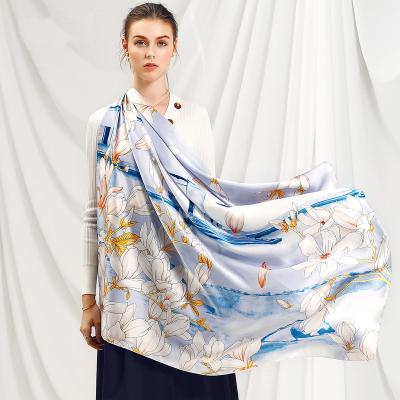 China Long White Silk Scarves Custom Printing Silk Scarves Luxury Ladies For Women Designer Silk Scarves for sale