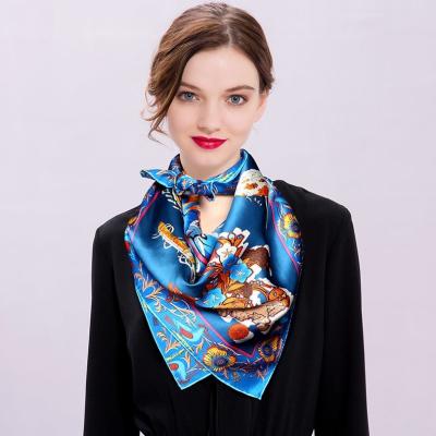 China Mulberry Silk Luxury Vintage Satin Long Neck Custom Printing 100% Silk Scarf For Women Hair 90x90 for sale