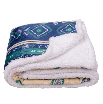 China PORTABLE Best Selling Cozy Bohemian Printed Flannel Sherpa Fleece Blanket for sale