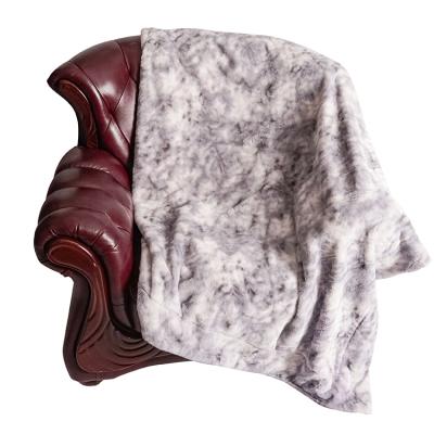 China PORTABLE Gray Luxury Tie Dye Super Soft Cozy Warm Faux Fur Blanket for sale