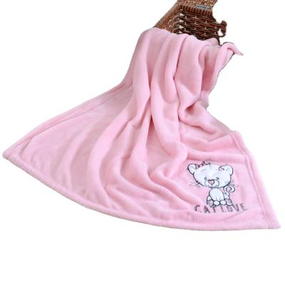 China Promotion Wearable 100% Super Soft Polyester Animal Fleece Newborn Embroidered Coral Baby Blanket for sale