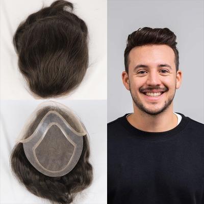 China Wholesale 8x10 Mens Toupee Hair Cuticle Aligned PU Natural Hair Wig Men Natural Color T-00001 for sale