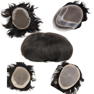 China 100% Virgin Human Hair Wig Human Hair Men European Toupee Mono Base With PU Around Straight Hair Replacement System Hair Pieces For Men Natural Color for sale