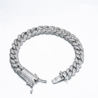 China Cuban Jewelry 925 Sterling Silver Cuban Link Chain Iced Out Man Hand Bracelet for sale