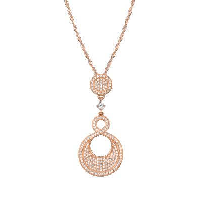 China TRENDY Rose Gold Plated Micro Pave Zirconia Circle Necklace and Sterling Silver Iced Out Earring Pendant Necklace Jewelry Set for sale