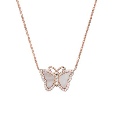 China Rose Gold Plated Pearly Pink FASHIONABLE 925 Sterling Silver Butterfly Necklace for sale