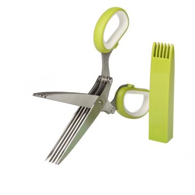 China Herb Scissors Stainless Steel universal cutter - universal kitchen shear with 5 blades and covers for sale