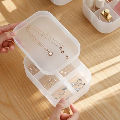 China SHIMOYAMA Large Sustainable 4 Pieces Makeup Make Up Organizer Frosted White Portable Cosmetic Storage Box Plastic Clear Desktop Container for sale