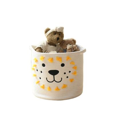 China Sustainable Small Acorn and Lion Storage Basket Cotton Rope Yellow Laundry Hamper for sale