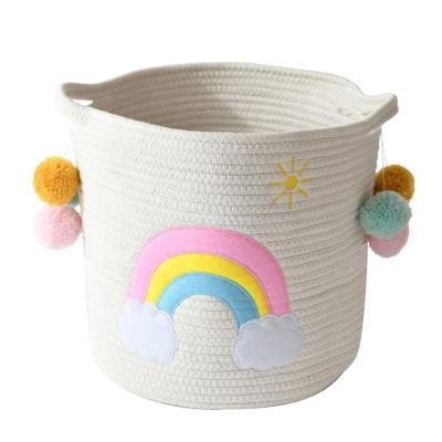 China New Sustainable Round Shape Cute Big Cotton Rope Storage Basket For Home And Laundry Bag for sale