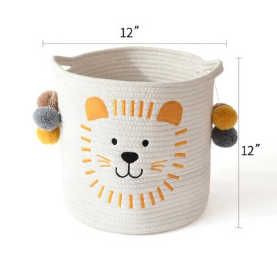 China 2021 White Viable Lion Pattern Embroidery Toy Storage Bags Cartoon Large Trending Storage Baskets for sale