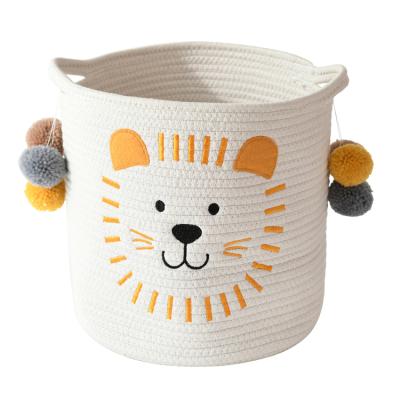 China Multi-Function Easy Carry Large Lion Basket Cotton Rope Storage Basket Viable Amazon Popular Basket With Durable Handles And Pompoms for sale