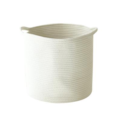 China Sustainable pure white cotton rope tub that can put clothes household cotton rope storage basket for sale