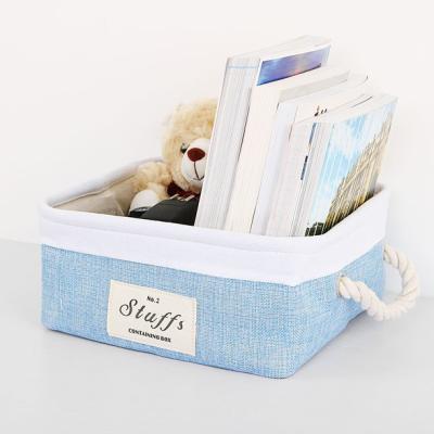 China Color Viable Custom Canvas Lightweight Convenient Storage Boxes Folding Storage Box Basket With 100% Cotton Handles for sale