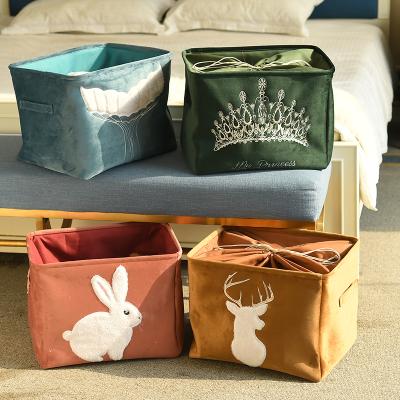 China White Europe Velvet Materials Storage Basket Rabbit Pattern Fashion Household Storage Box Organization for sale