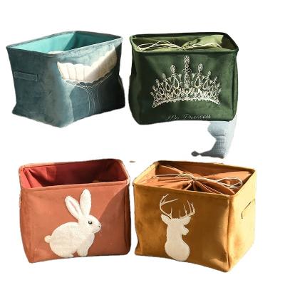 China Sustainable Velvet Cute Antlers Pattern Simple Can Be Packaged Household Cosmetic Storage Box for sale