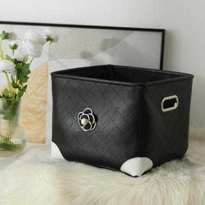 China New style life light decoration flower PU leather storage box household viable storage box aluminum handle for sale