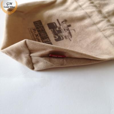 China Large Recyclable Cord Velvet Bag Brown Jewelry Packaging Velvet Bag With Label for sale