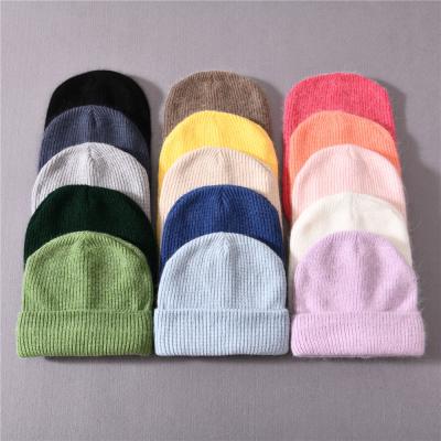 China Wholesale COMMON Warm Fluffy Purity Hign Winter Solid Color Women Acrylic Custom Knit Beanie Hat for sale